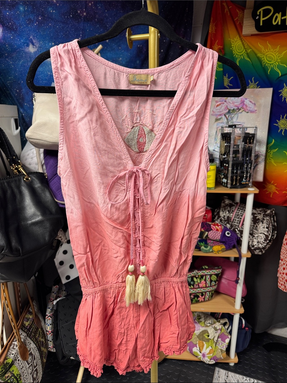 Skemo Pink Ombre Tassel Tie Romper